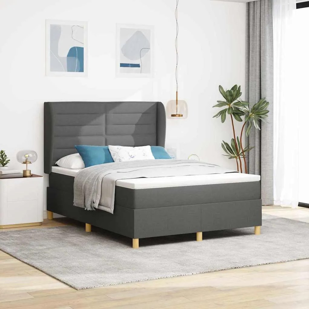 Cama Box com Colchão vidaXL Cinza Escuro 160x200 cm Tecido