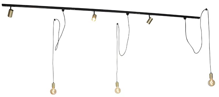 Sistema de calhas monofásico com 3 focos e 3 pendentes dourados - Cavalux Jeana