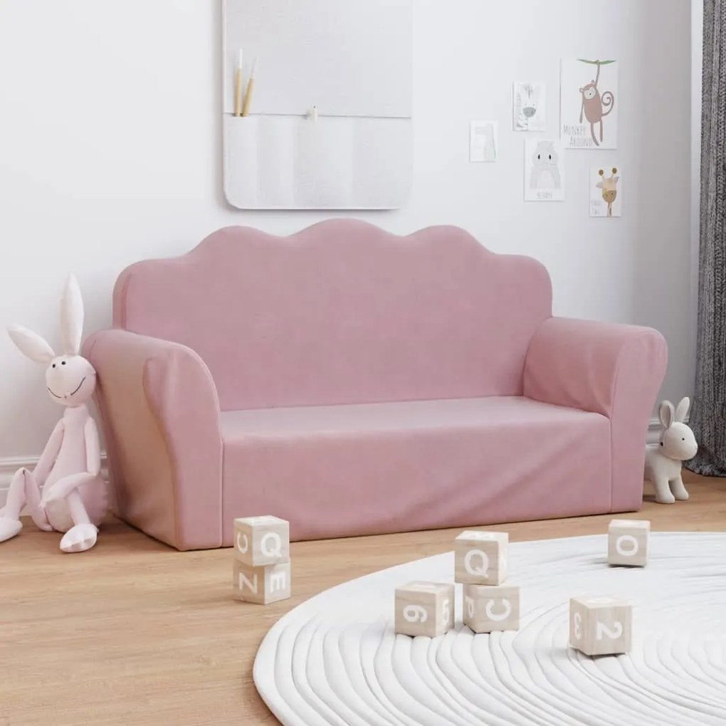 341868 vidaXL Sofá infantil de 2 lugares pelúcia rosa