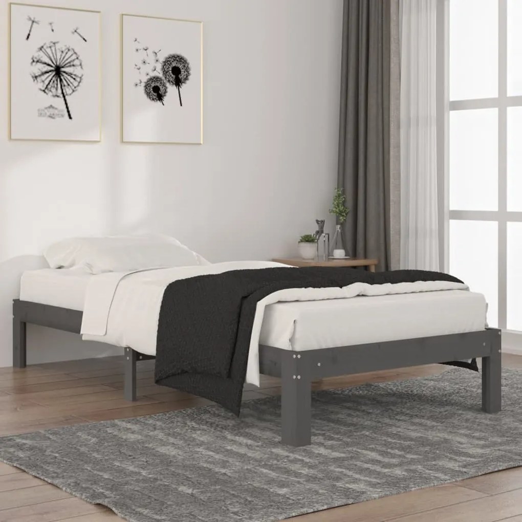 vidaXL Estrutura de cama 90x200 cm pinho maciço cinzento