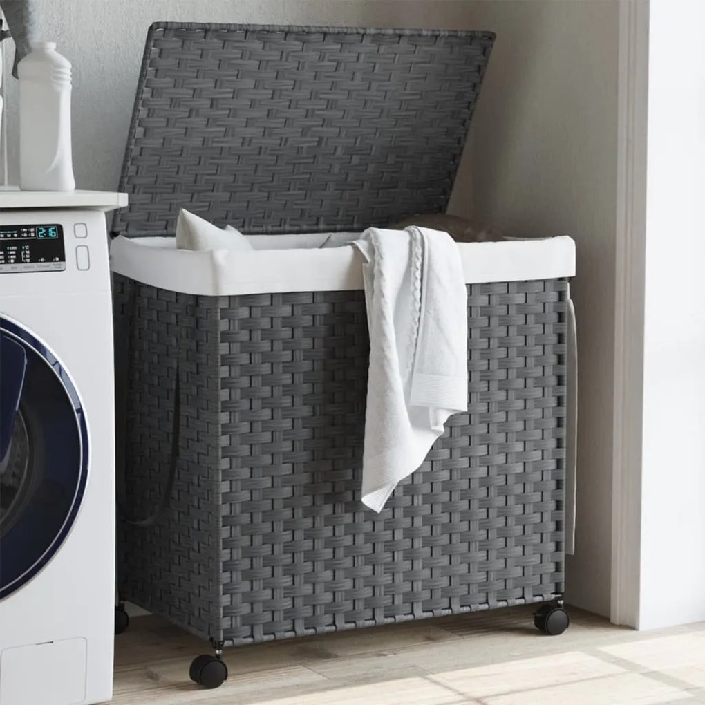 vidaXL Cesto para roupa suja com rodas 60x35x60,5 cm vime cinzento