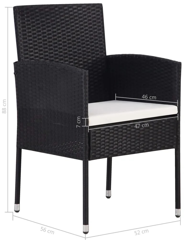 5 pcs conjunto de jantar para jardim vime PE preto