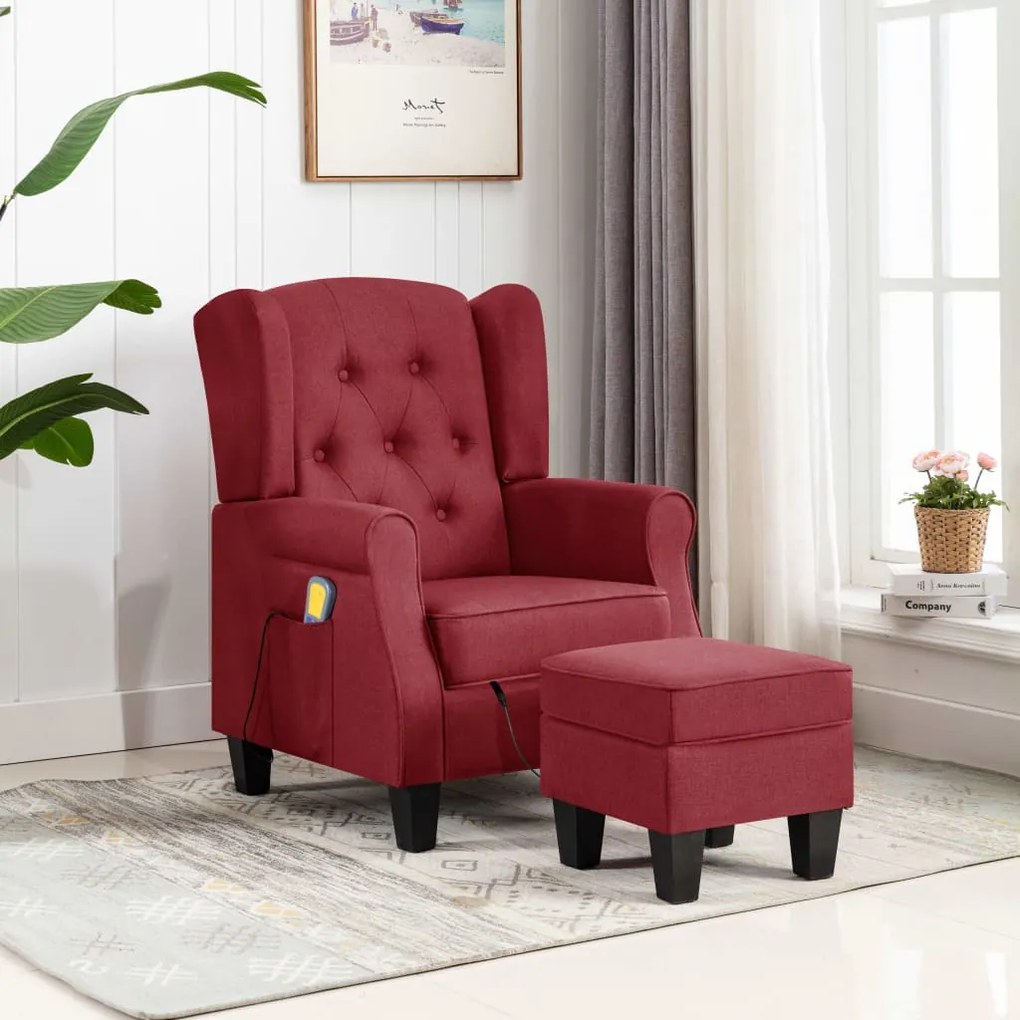 320164 vidaXL Poltrona de massagens com apoio de pés tecido vermelho tinto
