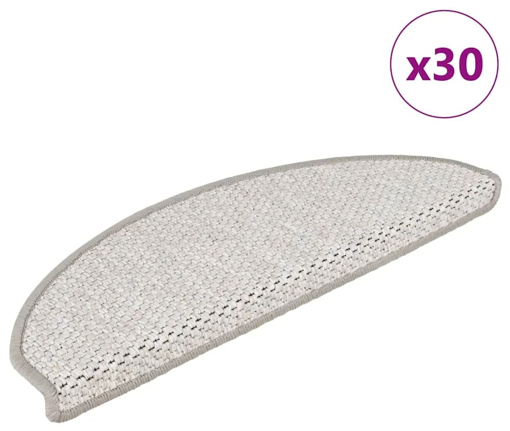 vidaXL Tapetes escada adesivos aspeto sisal 30 pcs 65x21x4cm platina