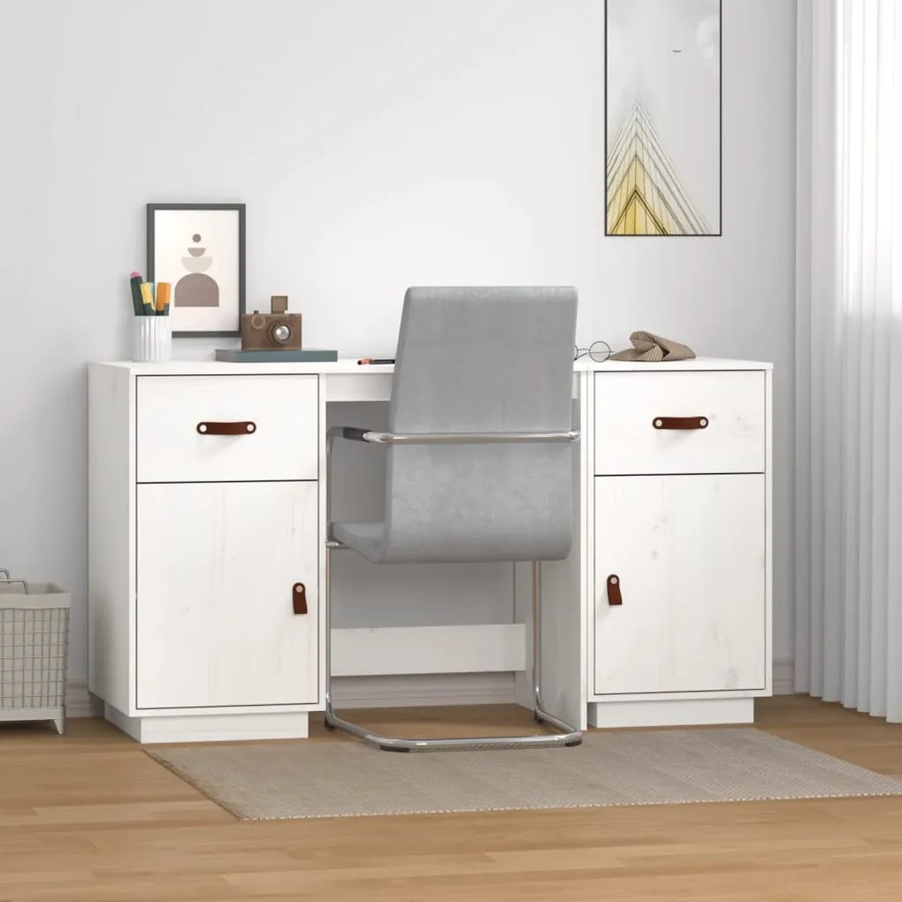 vidaXL Secretária com armários 135x50x75 cm pinho maciço branco
