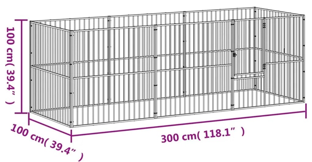 Parque para cães com 8 painéis aço galvanizado preto