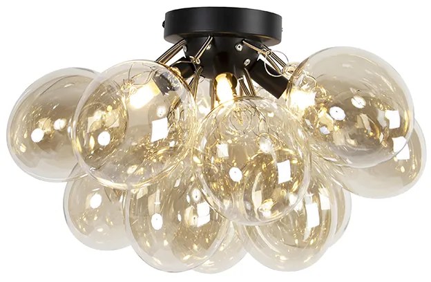 Candeeiro de teto design preto com vidro âmbar 4-luzes - Uvas