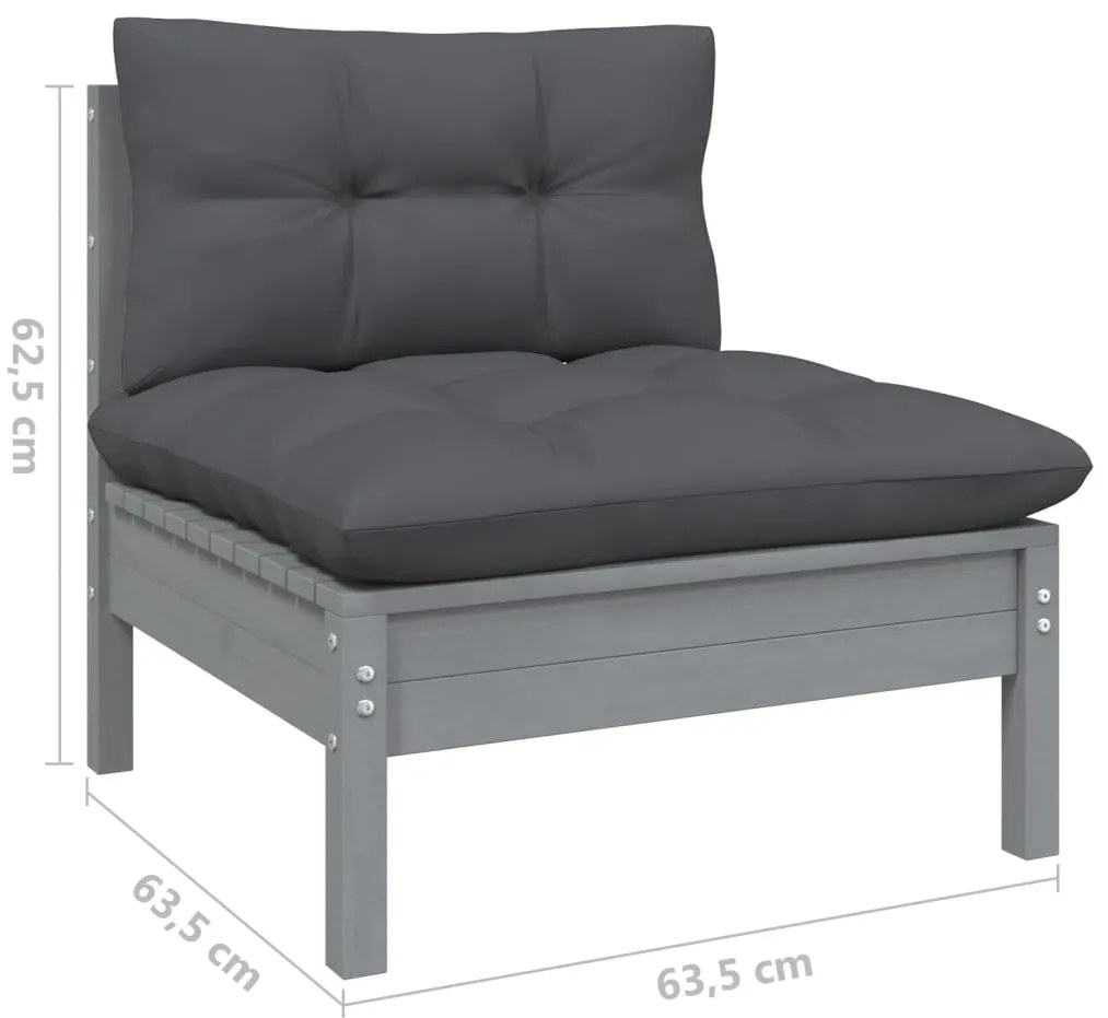 13 pcs conj. lounge de jardim com almofadões antracite pinho