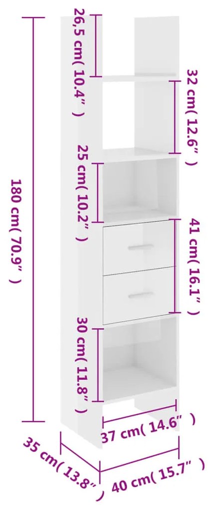 Estante 40x35x180 cm contraplacado branco brilhante