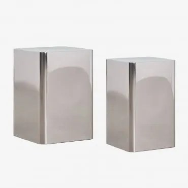 Conjunto De 2 Mesas Auxiliares Quadradas Em Aço Inoxidável Loraq Aço Inoxidável Brilhante - Sklum