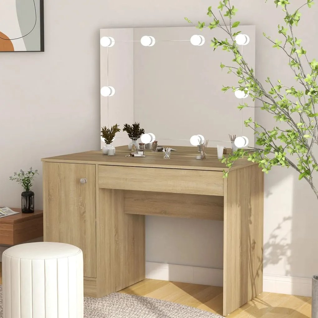 vidaXL Mesa de maquilhagem c/ luzes LED 110x55x145 cm MDF cor carvalho