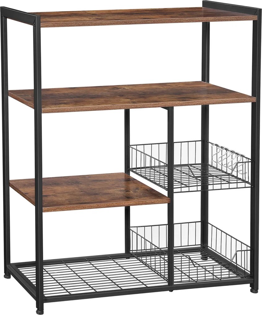 Armário de cozinha com cestos de rede Estilo industrial 80 x 35 x 95 cm Castanho Vintage