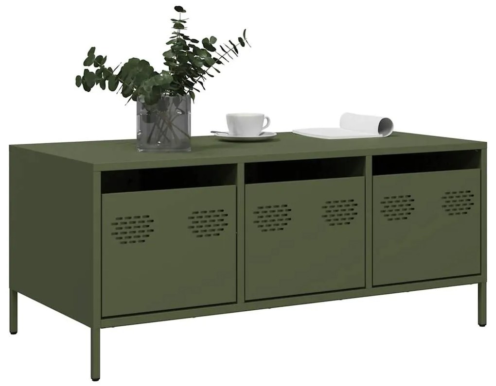 Mesa centro 101,5x50x43,5 cm aço laminado a frio verde-azeitona
