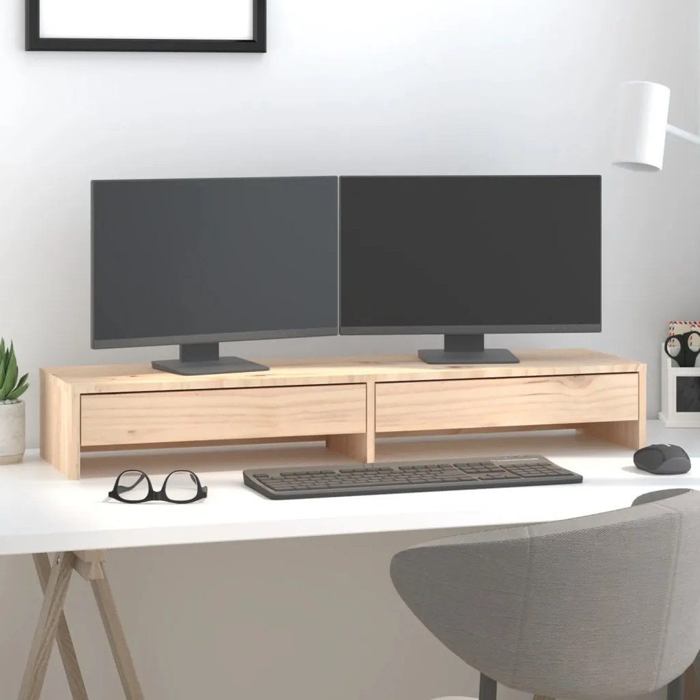 vidaXL Suporte para monitor 100x27x15 cm madeira de pinho maciça