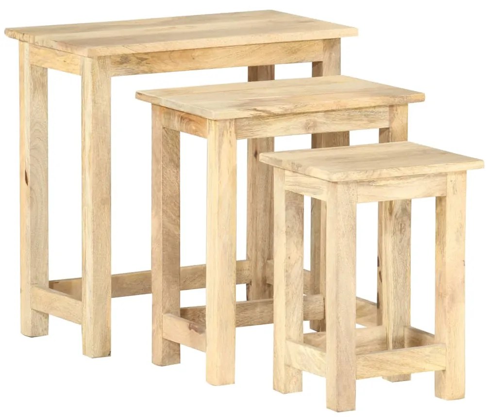 Mesas de encastrar 3 pcs madeira de mangueira maciça