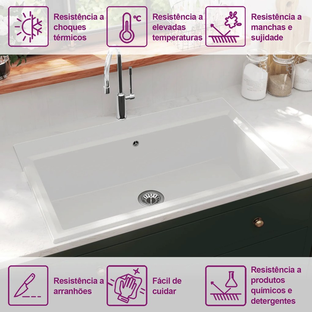 Pia de Cozinha Branca 790x500x193 mm Granito