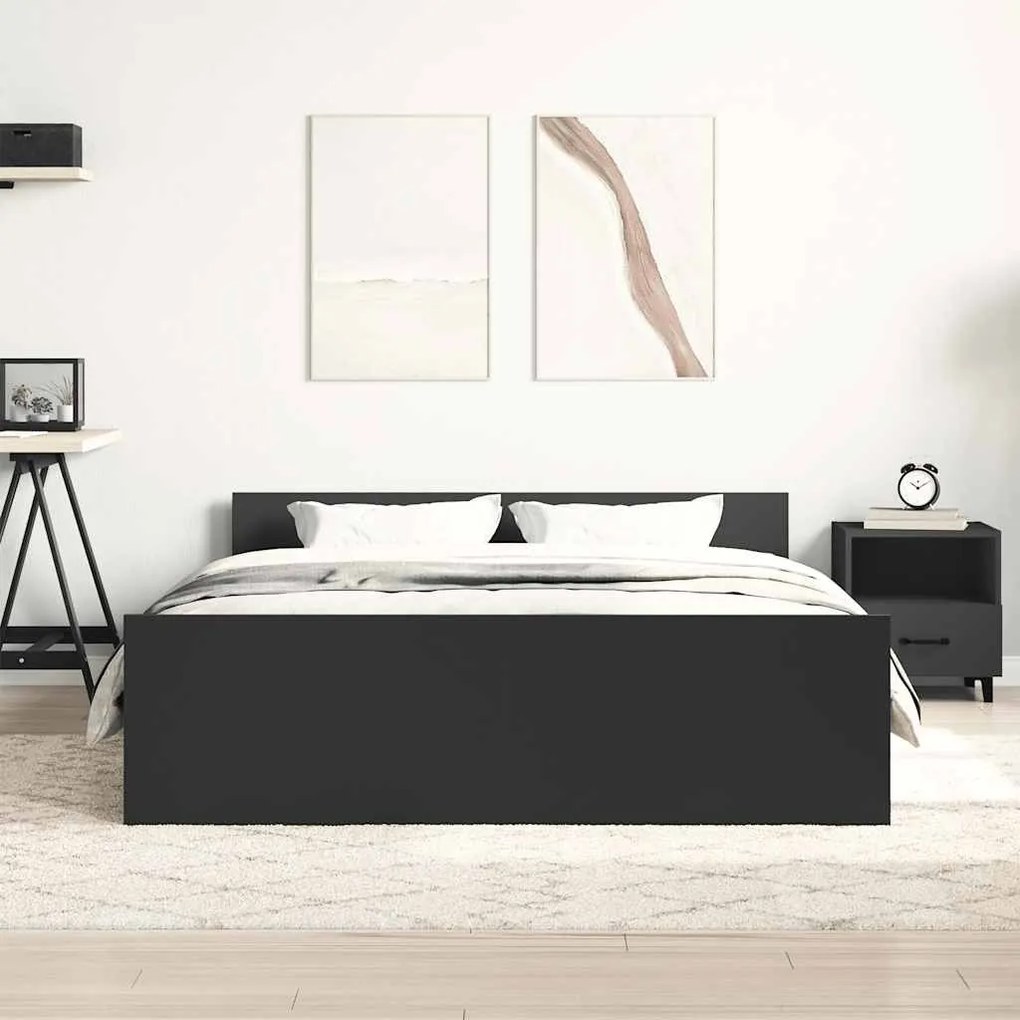 Estrutura de cama c/ painéis cabeceira e pés 150x200 cm preto