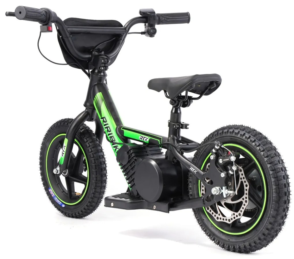 Bicicleta eléctrica para crianças RIRIBIKE RTX3 24V (12"), Batería de litio, Motor de 100W, Travão de disco verde