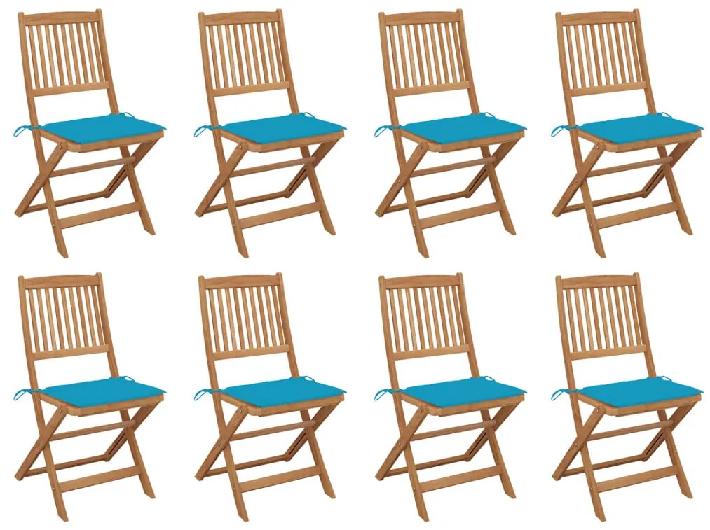 vidaXL Cadeiras de exterior dobráveis c/ almofadões 8pcs acácia maciça