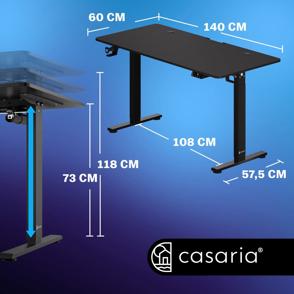 Secretária elétrica regulável em altura 140x60x73-118cm preta