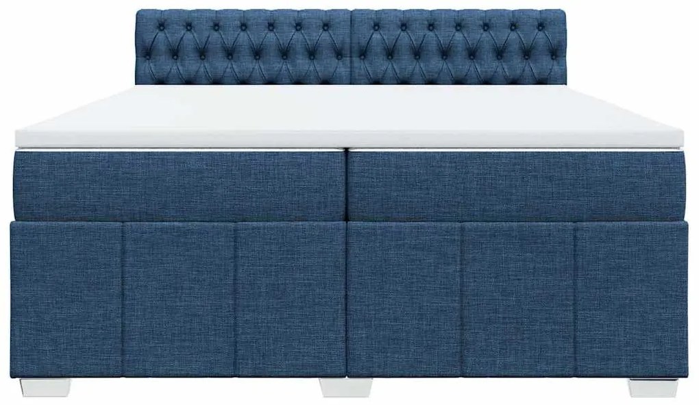 Cama com molas/colchão 200x200 cm tecido azul