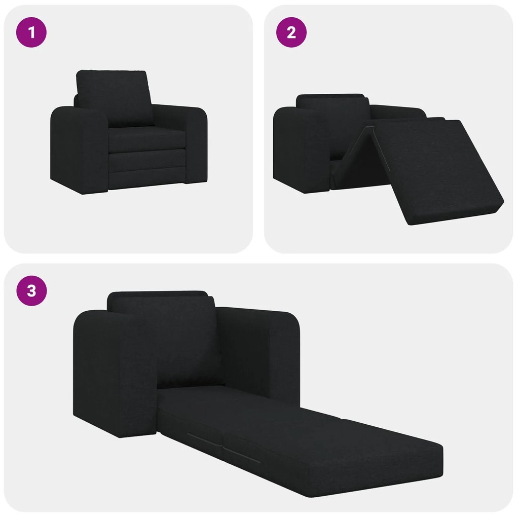 Sofá Cama 2-em-1 Preto 98x71x83 cm Tecido