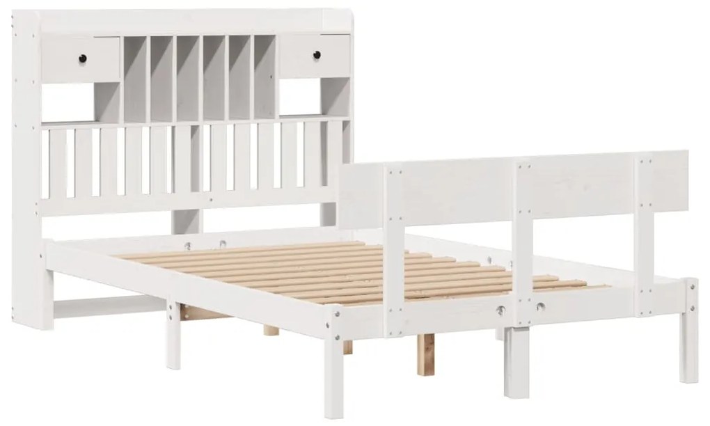 Cama com estante sem colchão 135x190 cm pinho maciço branco