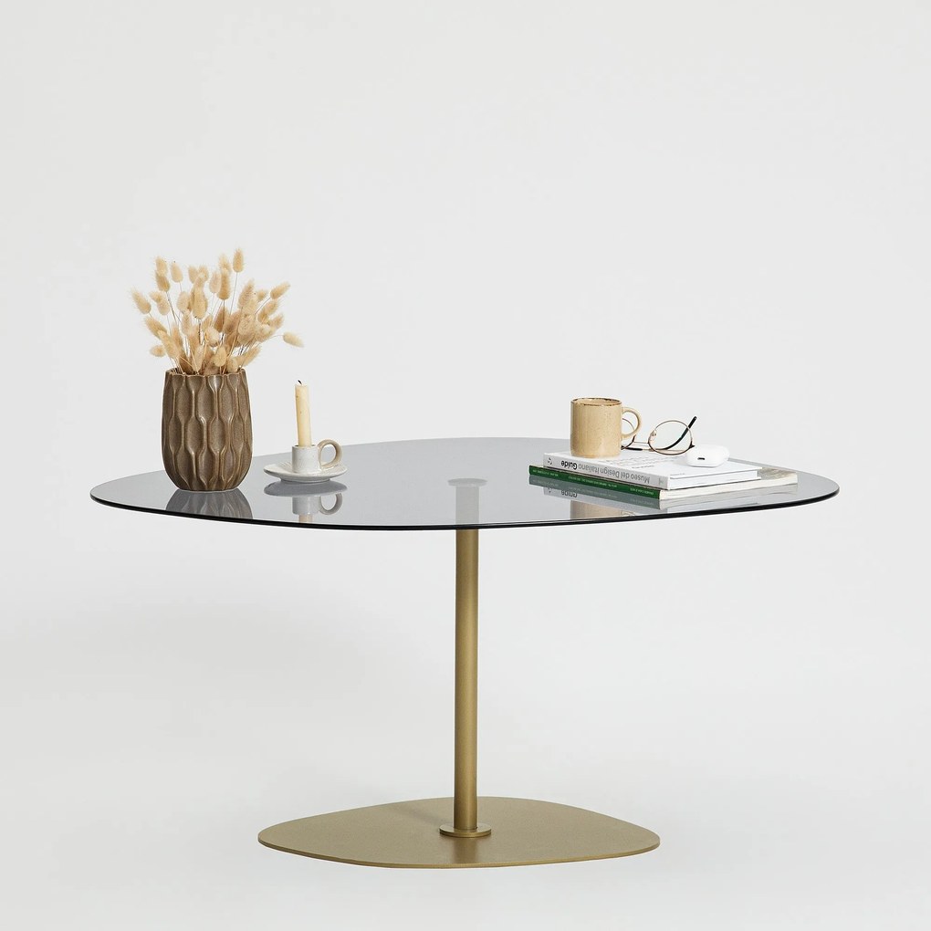 Mesa de Café Soho - Cinza Escuro e Dourado - 85cm x 40cm x 67cm