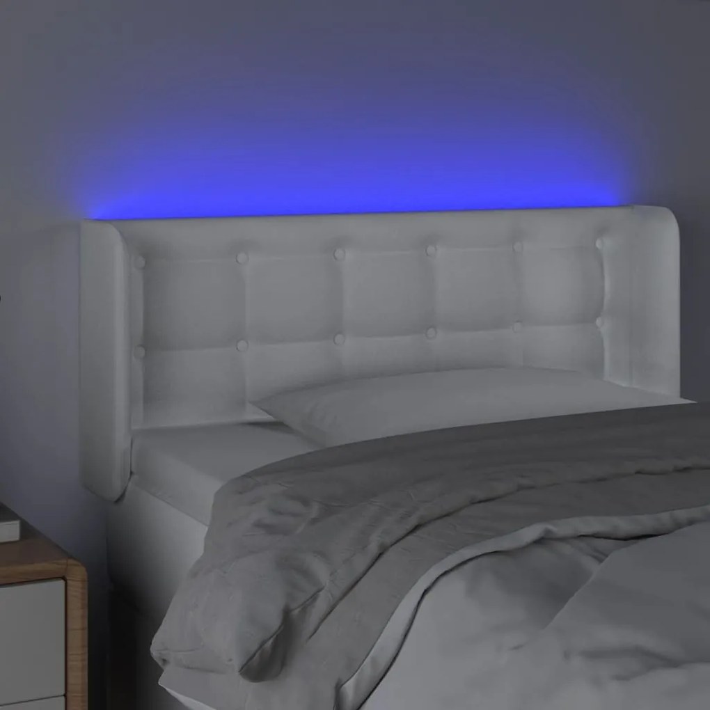 Cabeceira de cama c/ LED couro artificial 93x16x78/88 cm branco