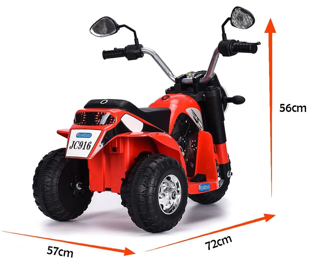 Mota Elétrica Infantil Bateria 6V Recarregável Motocicleta Infantil com Carregador e Rodas de Apoio 72 x 57 x 56 cm Vermelho