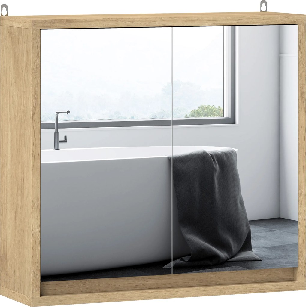 Armário de Casa de Banho com Espelho Móvel Suspenso de Casa de Banho com Prateleira Interior Ajustável 48x14,5x45 cm Madeira