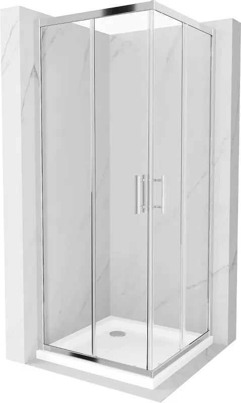 Mexen Rio cabine de duche quadrada 80 x 80 cm, transparente, cromada + base de duche Flat, branca - 860-080-080-01-00-4010
