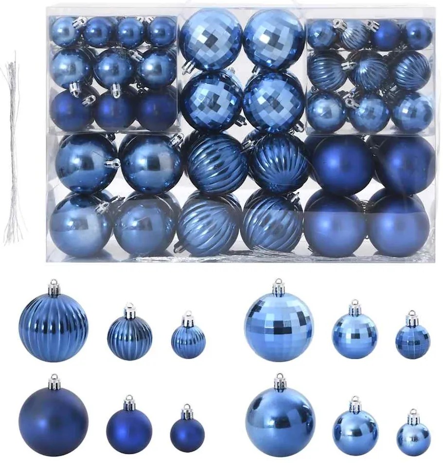 vidaXL Enfeites de Natal 100 pcs Ø3/4/6 cm azul