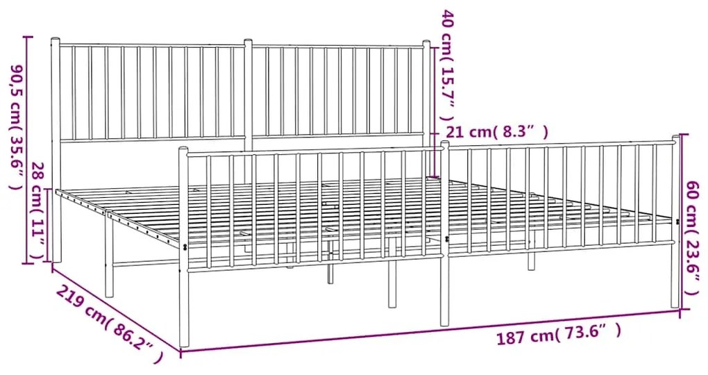 Estrutura de cama com cabeceira e pés 183x213 cm metal branco