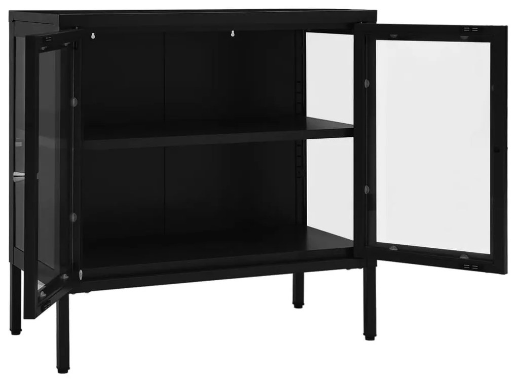Aparador 70x35x70 cm vidro e aço preto
