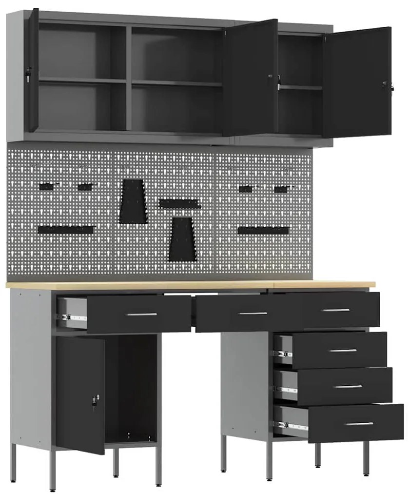 Conjunto de Armário de Trabalho e Painel de Ferramentas vidaXL com 8 P