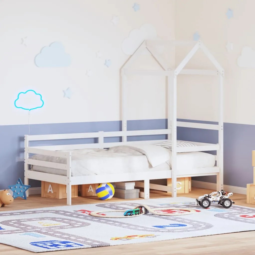 Sofá-cama com telhado 90x200 cm madeira de pinho maciça branco