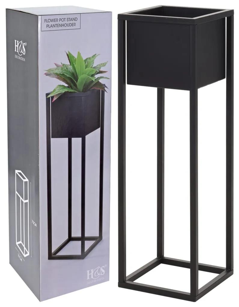 H&S Collection Floreira com suporte de metal 70 cm preto