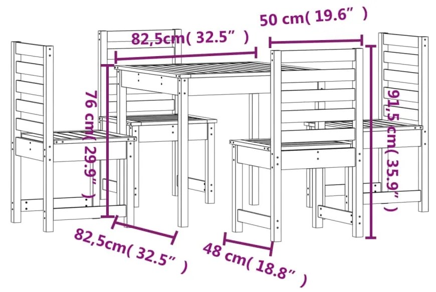 5 pcs conjunto de jantar p/ jardim madeira de pinho maciça