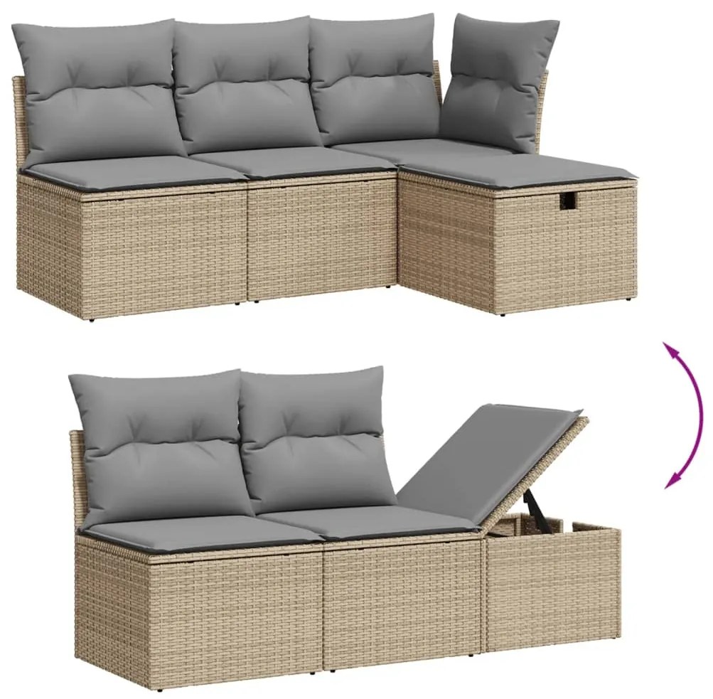 6 pcs conjunto de sofás p/ jardim com almofadões vime PE bege