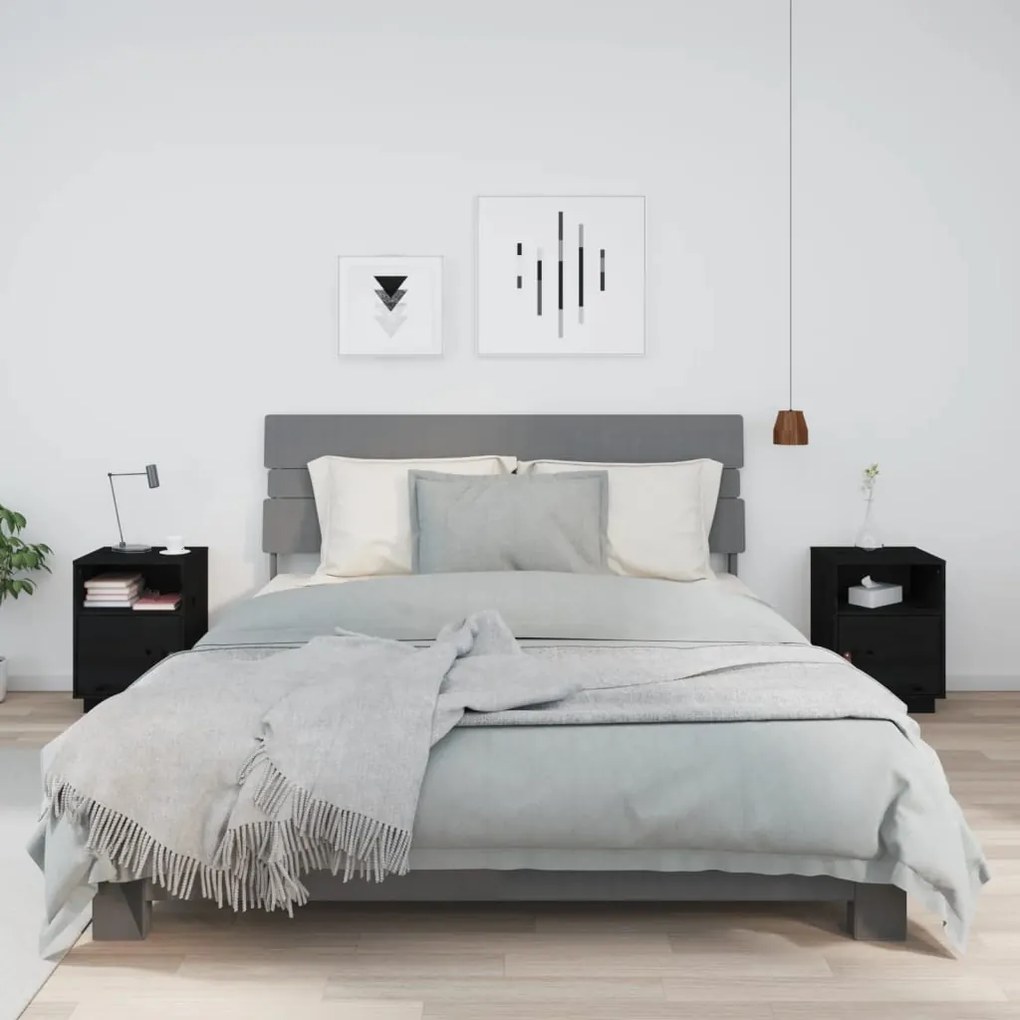 vidaXL Mesas de cabeceira 2 pcs 40x34x55 cm pinho maciço preto