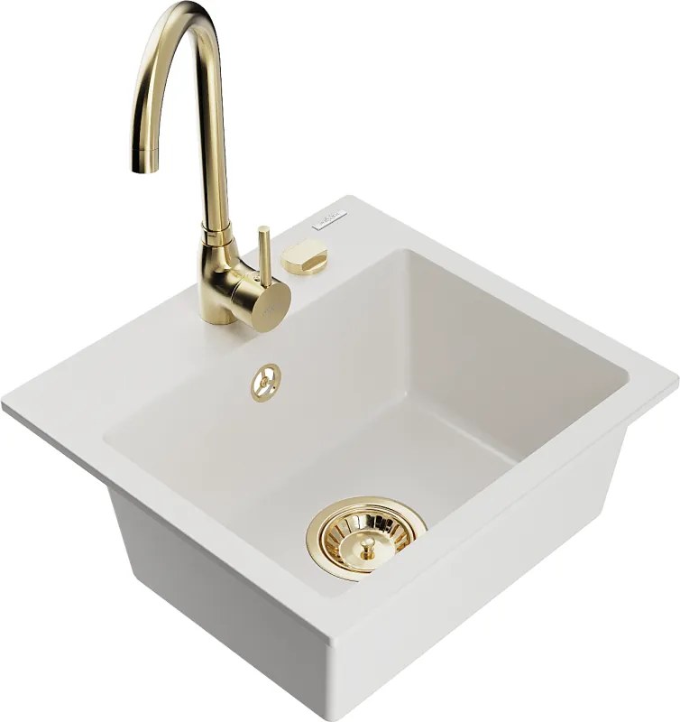 Mexen Milo lava-loiça em granito de 1 cuba com torneira de cozinha Telma, branco - 6505-20-670200-50
