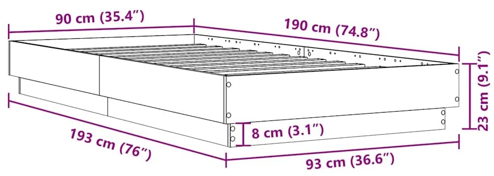 Estrutura de cama 90x190 cm derivados de madeira cinza cimento
