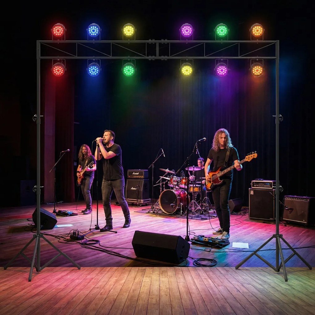Suporte de iluminação para DJ em metal, altura ajustável em 10 níveis, 2 tripés dobráveis, 12 pontos de fixação, para montagem em concertos, palcos e