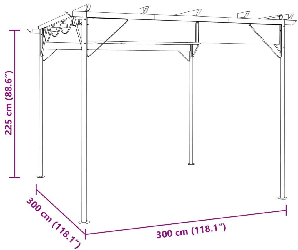 Pérgola com toldo retrátil 3x3 m 180 g/m² aço cinza-acastanhado