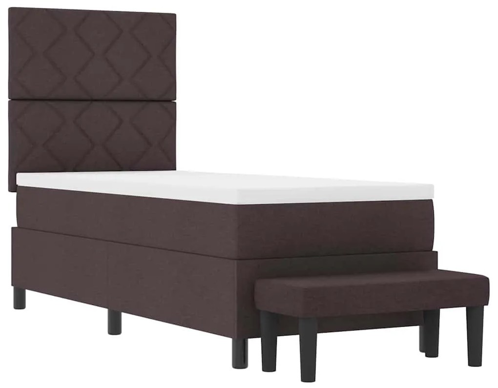 Cama Box com Colchão e Banco Castanho Escuro 80x200 cm Tecido