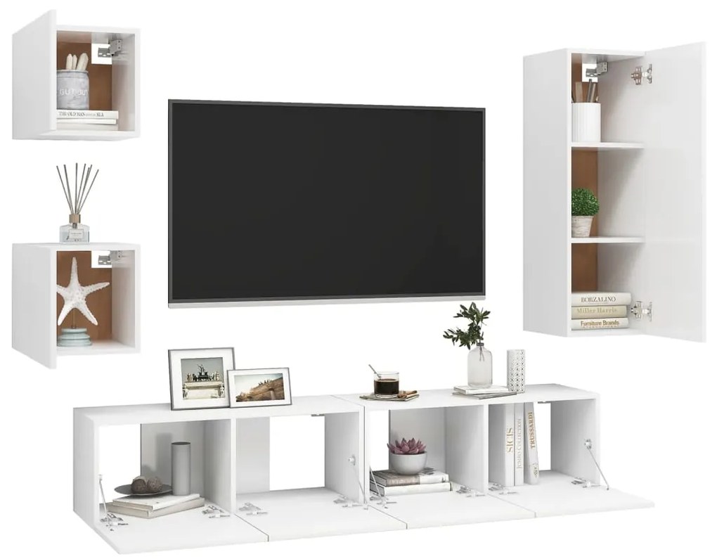 Conjunto de 5 Móveis de Parede de TV Sines M - Branco - Design Moderno