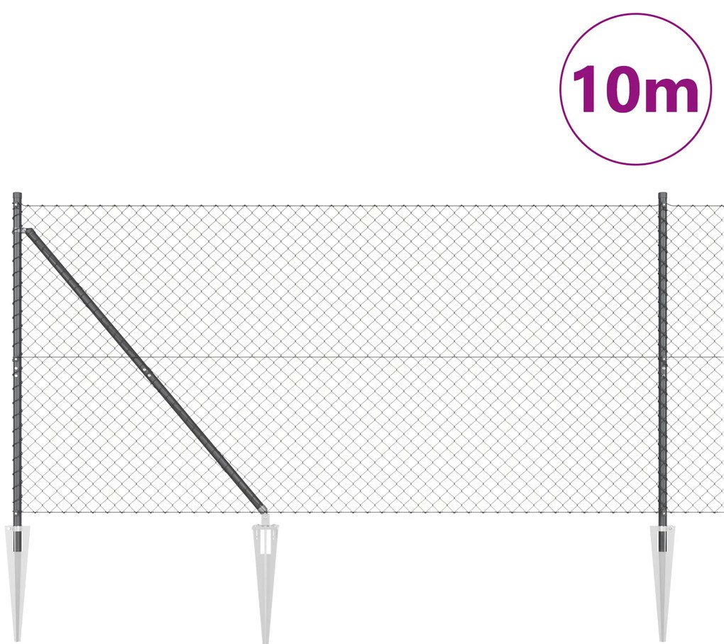 Cerca de Cadeia com 7 Postes de Espeto 1.4x10 m Aço Galvanizado