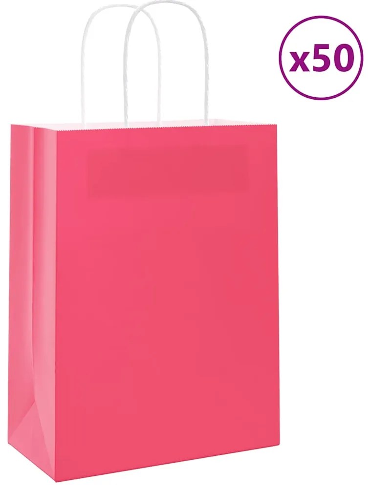 vidaXL Sacos de papel 50 unid com alças rosa 21x11x28 cm