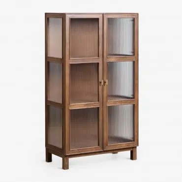 Vitrine Em Madeira De Manga E Vidro Ildara 160x90 Cm & Dourado - Madeira De Manga Escura - Sklum
